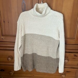 Vintage 90’s GARLAND Soft Angora Wool Blend Beige Stripes Turtleneck Sweater